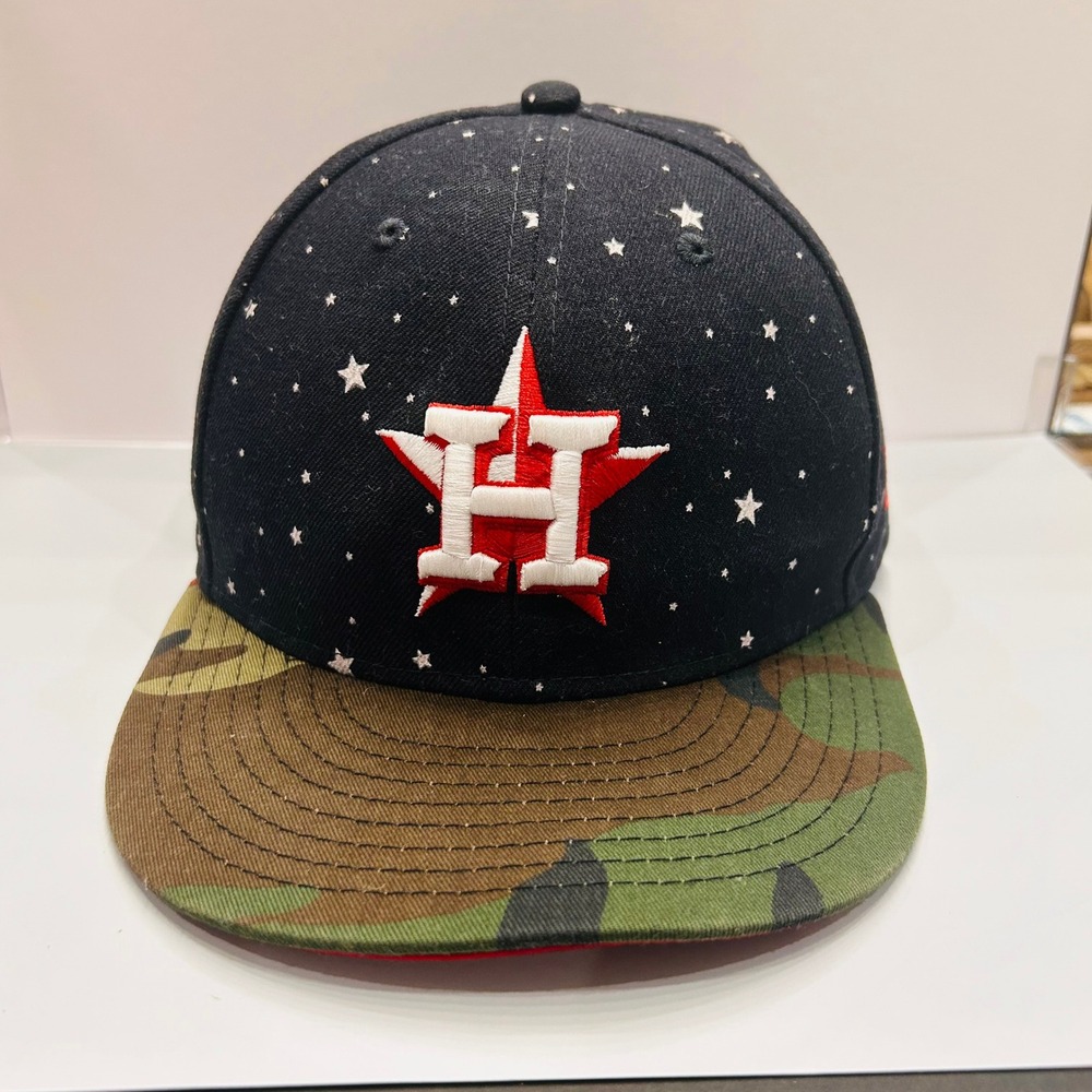 New Era 59FIFTY Houston Astros Mens 7 5/8 Navy Star Camo Fitted Hat MLB Cap